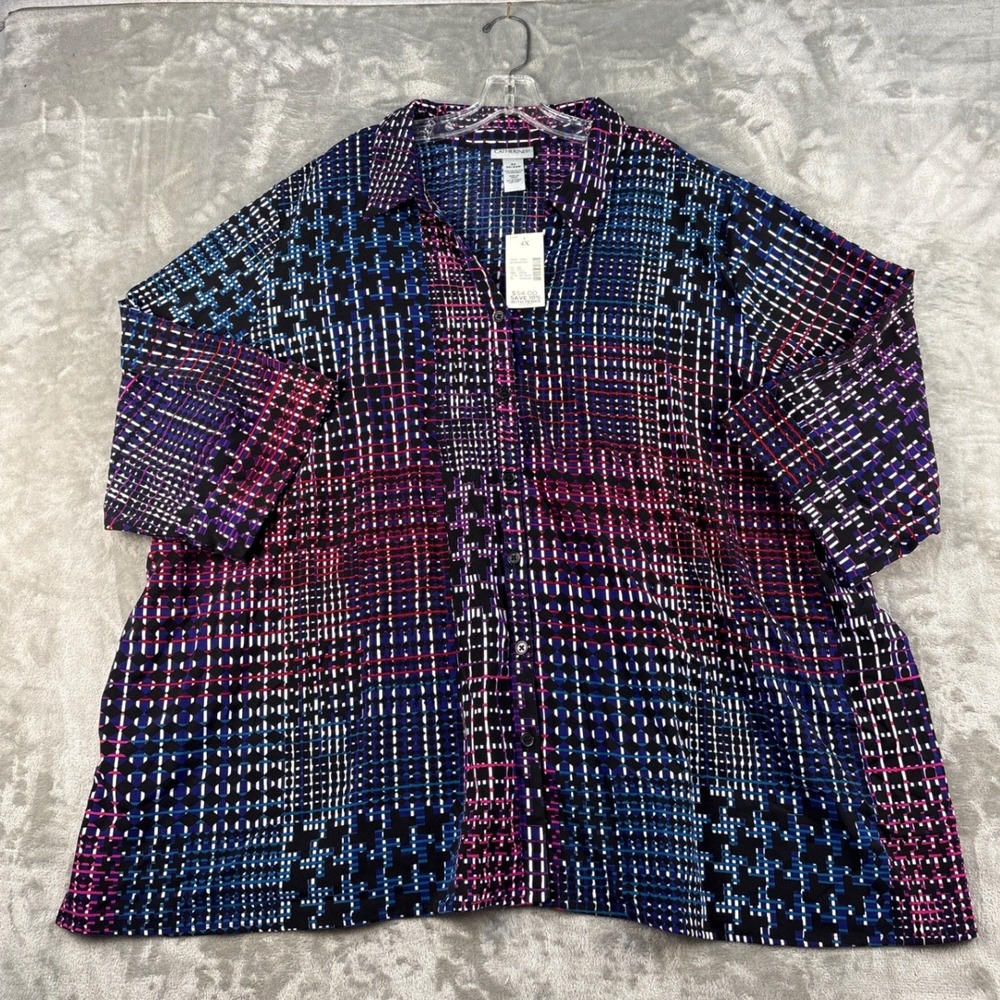 Catherines Shirt Womens 4X Multicolor Geometric Button-down NEW